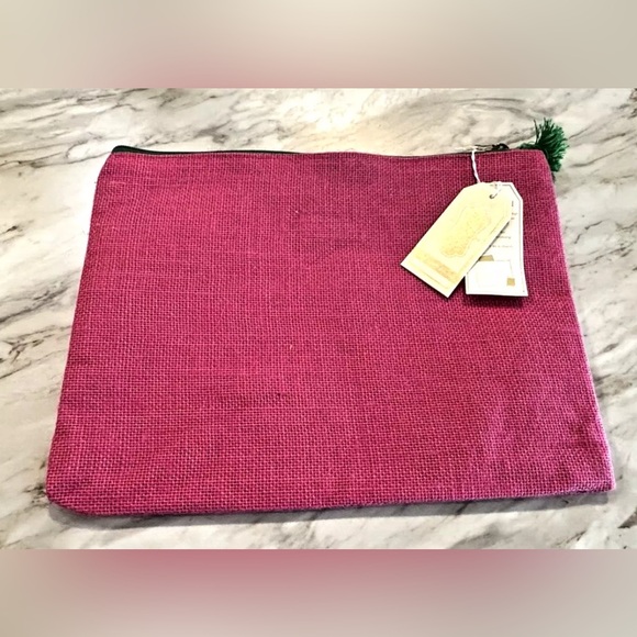 Mud Pie Women’s Fashion Maya Bay Dazzle Jute Pink Carry-All Case (Palm Tree) - Picture 5 of 6